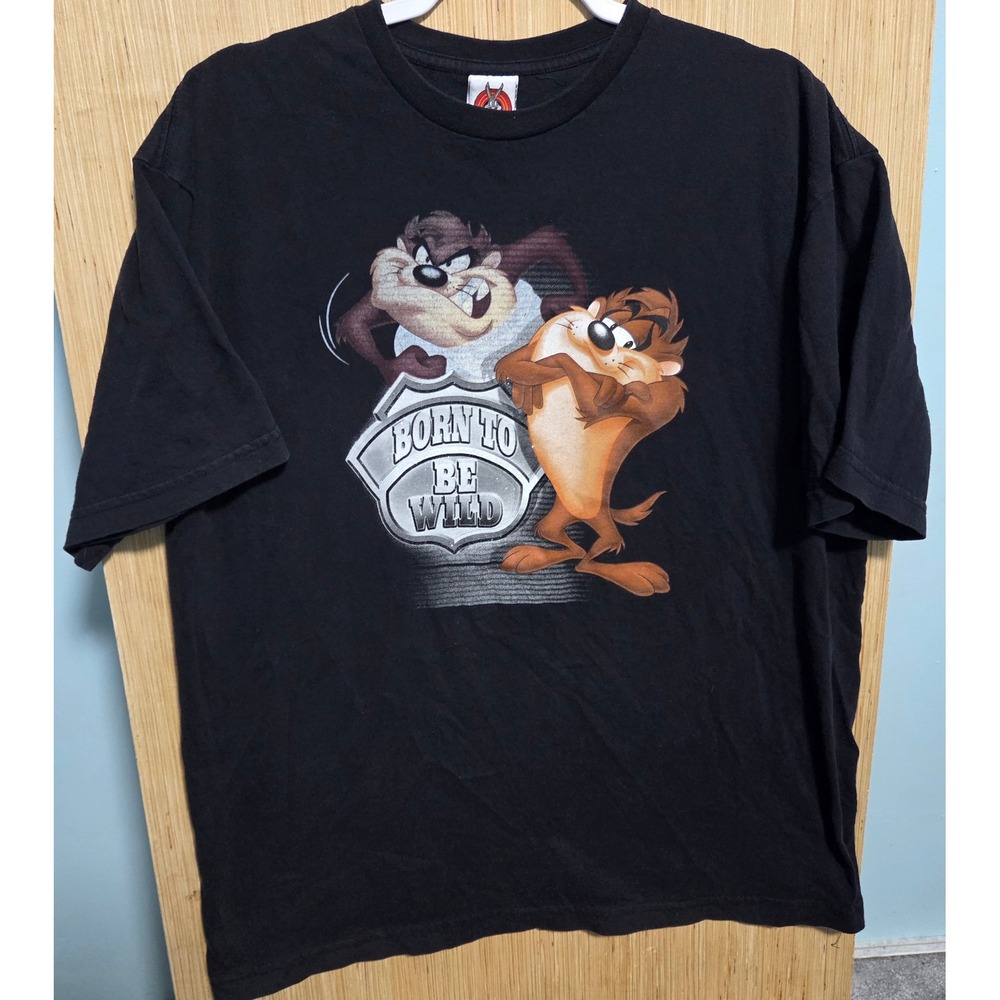 Looney Tunes Tasmanian Devil Taz Born To Be Wild Black Graphic T-Shirt XL